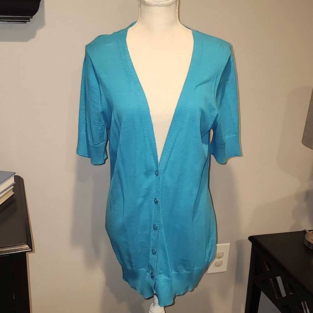 Banana Republic v-neck short-sleeved cardigan button-up color teal size XL